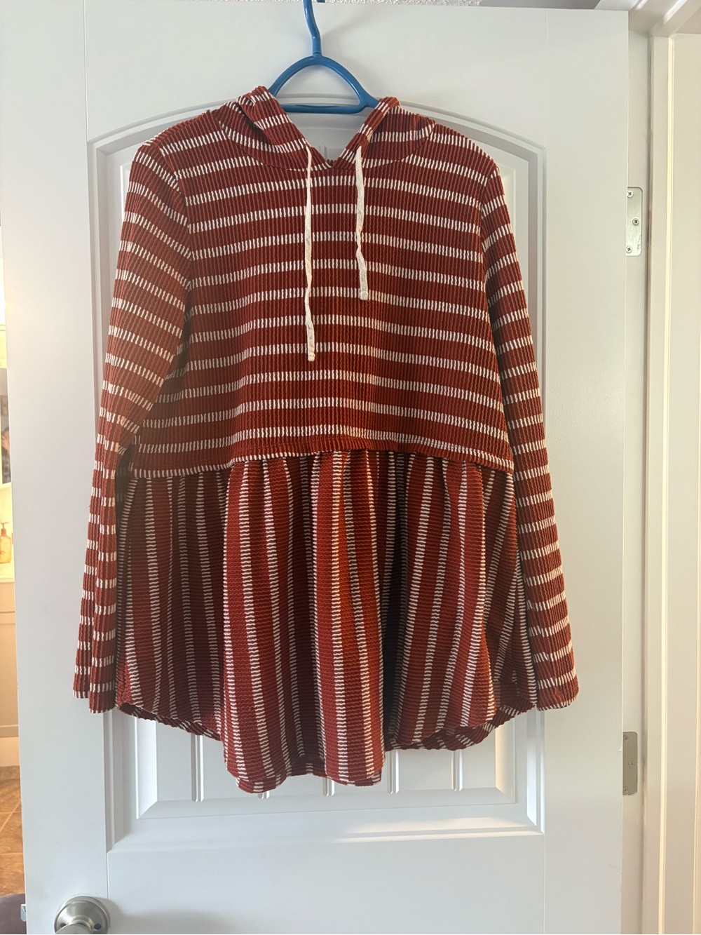 Woman's Rust and Cream Striped Hoodie Tunic